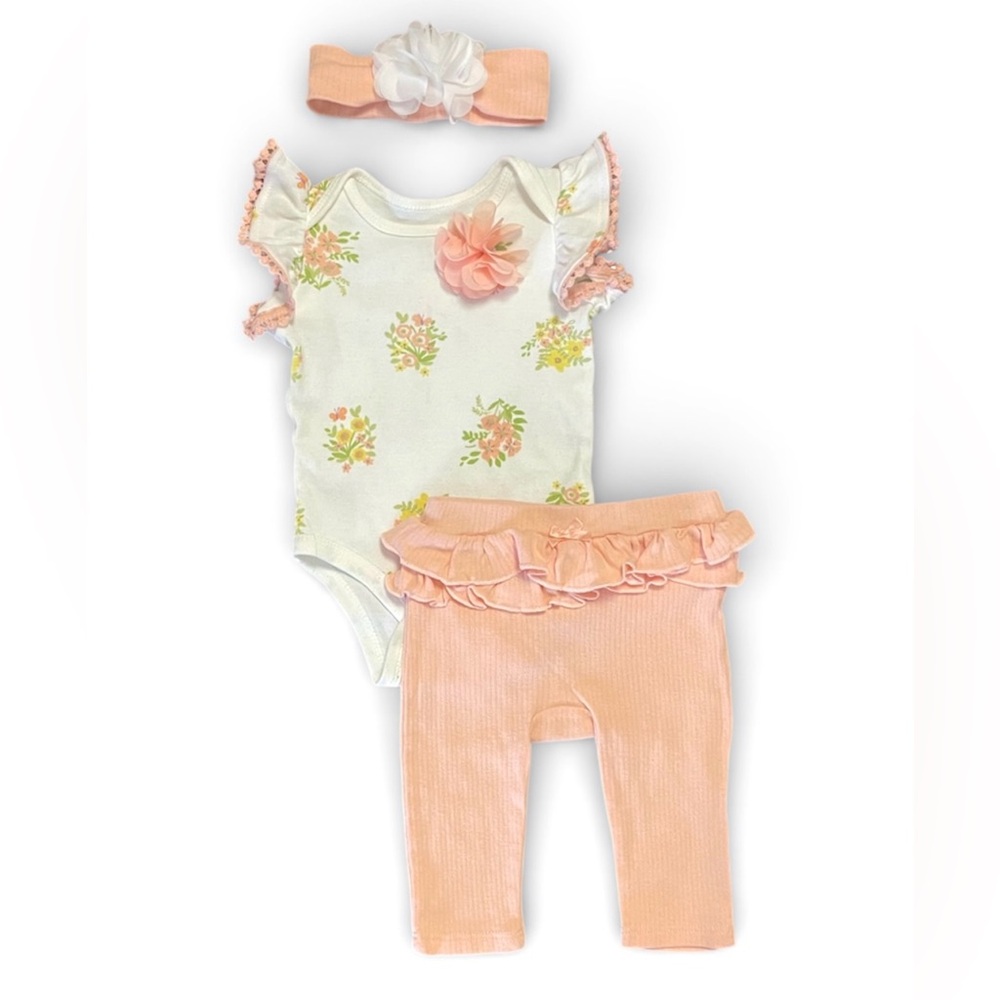 CATHERINE MALANDRINO 3-Piece Floral Ruffle Set Baby Girl’s size 9M